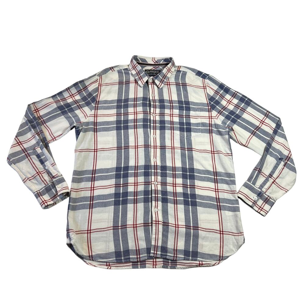 American Rag Men's Plaid Lightweight Cotton Button Up Shirt Size L Preppy Casual